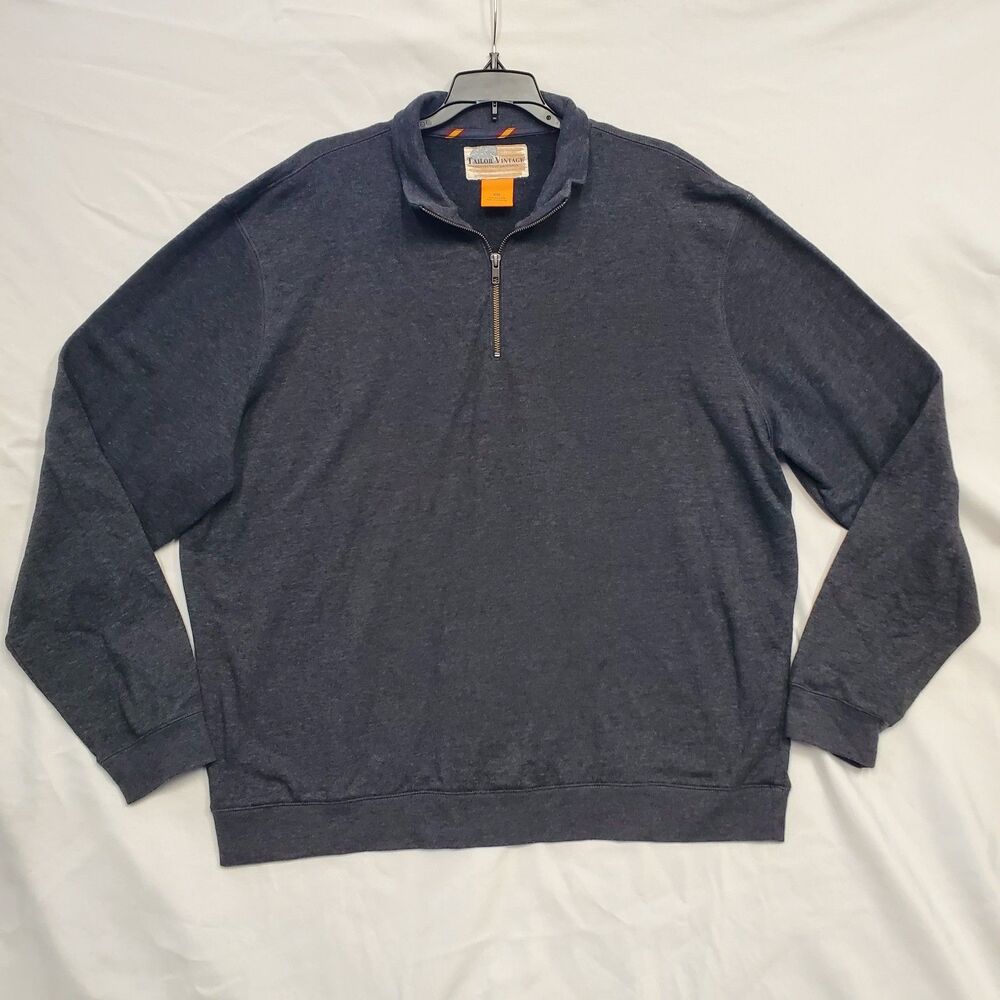 Tailor Vintage Mens Dark Gray Long Sleeve 1/4 Zip Pullover Sweatshirt Size 2XL